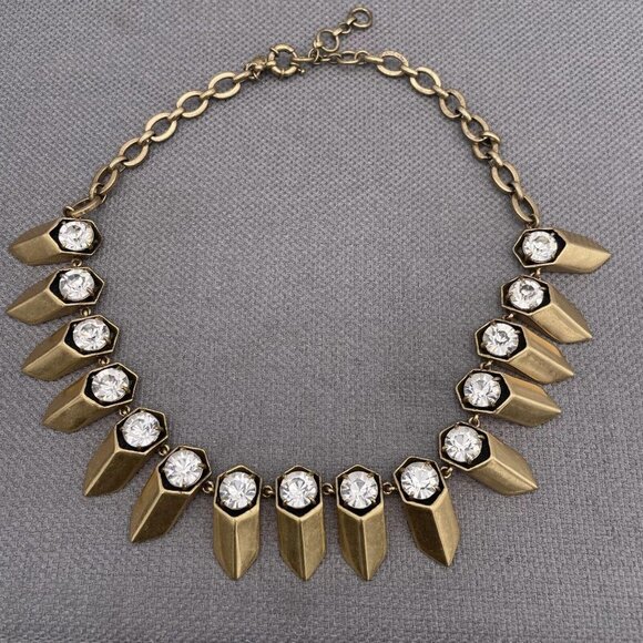 J.Crew Faceted Crystals Arrowheads Chain Necklace Gold Tone 18-20 Inch - Picture 3 of 6